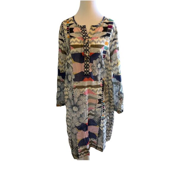 Beaded TUNIC Med KAFTAN COCO Dress V-Neck Flowers Boho Patchwork Coverup ZARA - Picture 5 of 12